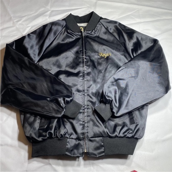Vintage King Louie Pro Fit Mens XL Hertz Satin Bomber Varsity Black Jacket - Picture 2 of 6